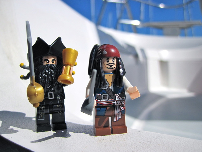 LEGO Captain Jack Sparrow and Blackbeard the pirate aboard our liveaboard sailboat Kingsley.