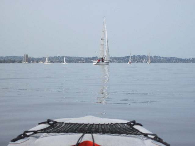 A perfect Northwest picture - kayaks and sailboats