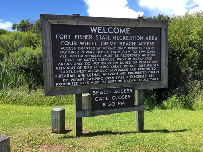 The welcome sign at the Fort Fisher Recreation Area