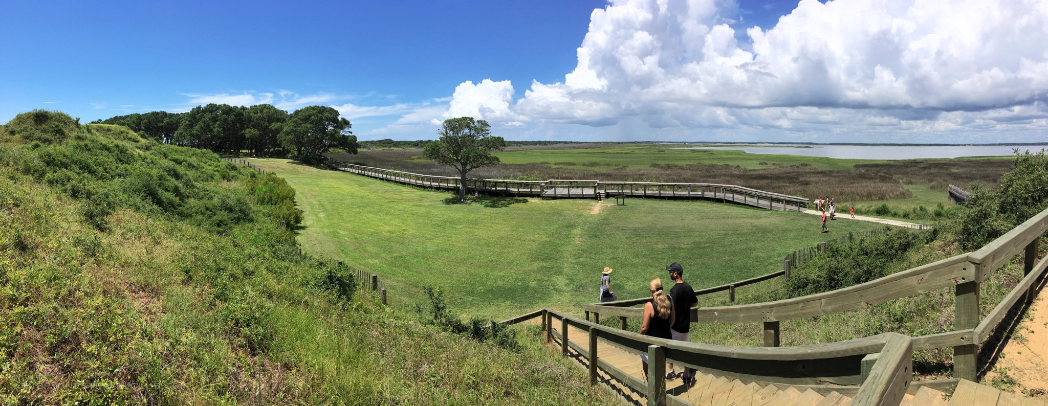 A panorama of the trails and mounds at Fort Fisher State Park in NC