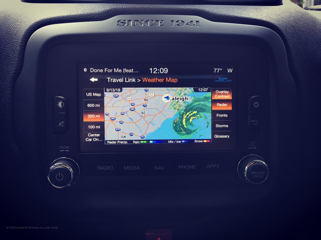Hurricane Florence tracking via the travel link app in our Jeep Renegade