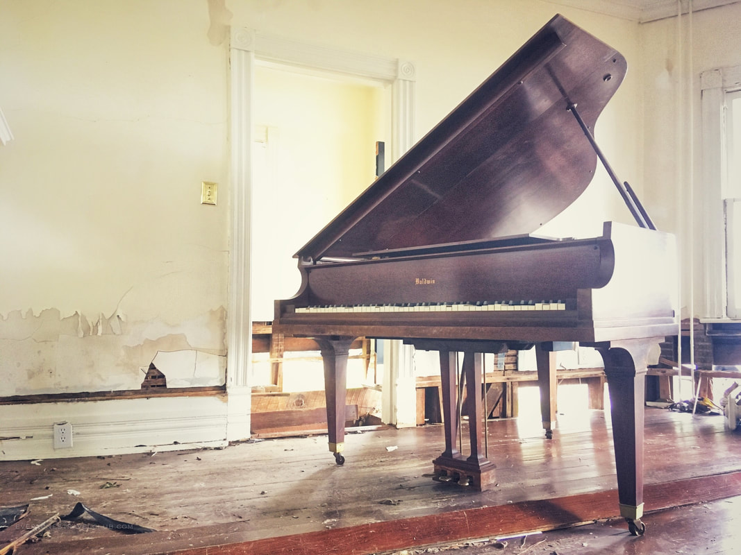 A damaged piano in downtown New Bern, North Carolina following hurricane Florence
