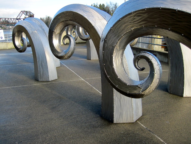 The wave sculpture at the Ballard Locks in Seattle