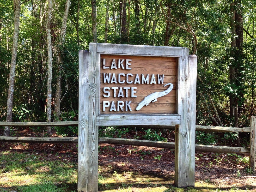 The entrance sign at Lake Waccamaw State Park