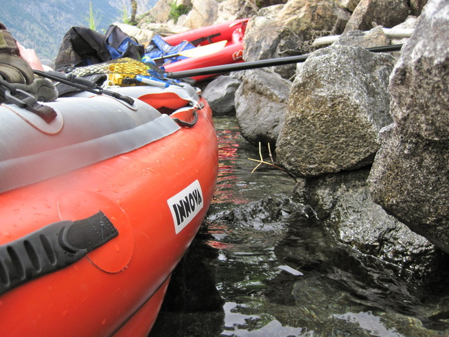 Our Innova Kayak near the rocky shore in Lake Chelan, Washington