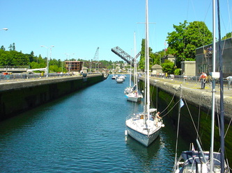 Sailboats entering the Ballard Locks