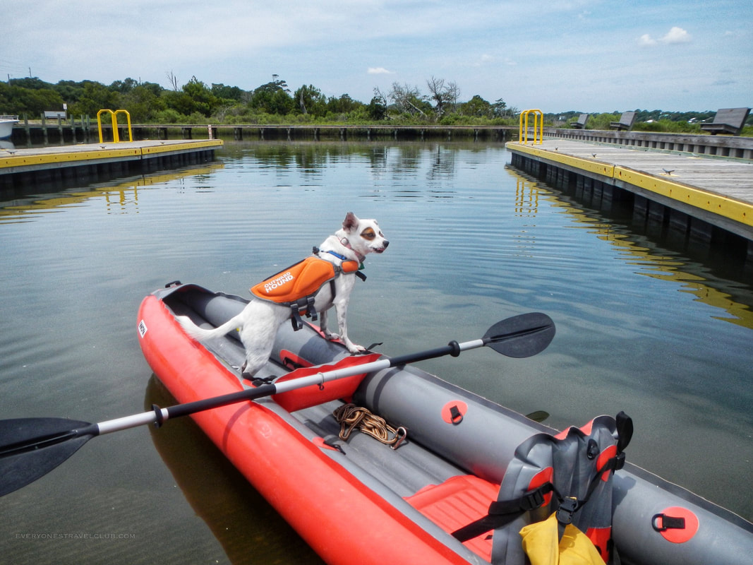 Suiting up the outward hound on our Innova Kayak as we launch from the Emerald Isle public boat ramp.
