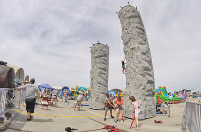 The kid fun zone rock climbing wall at the 2018 cherry point air show.
