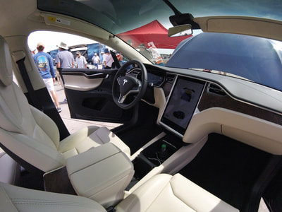 Inside a Tesla Model X at the Tesla Vets booth at the 2018 Cherry Point Air Show