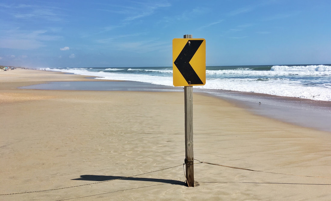 Road signs along the beach on South Core Banks, Cape Lookout, North Carolina