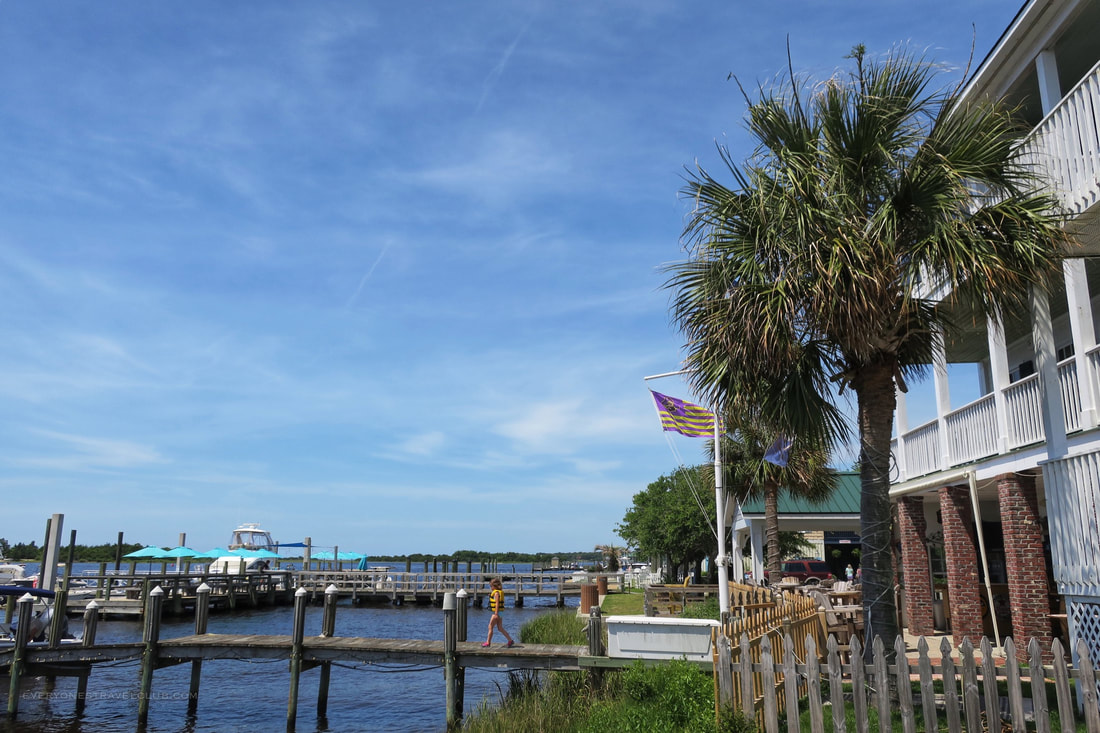 A view of the docks along the waterfront in downtown Swansboro, NC